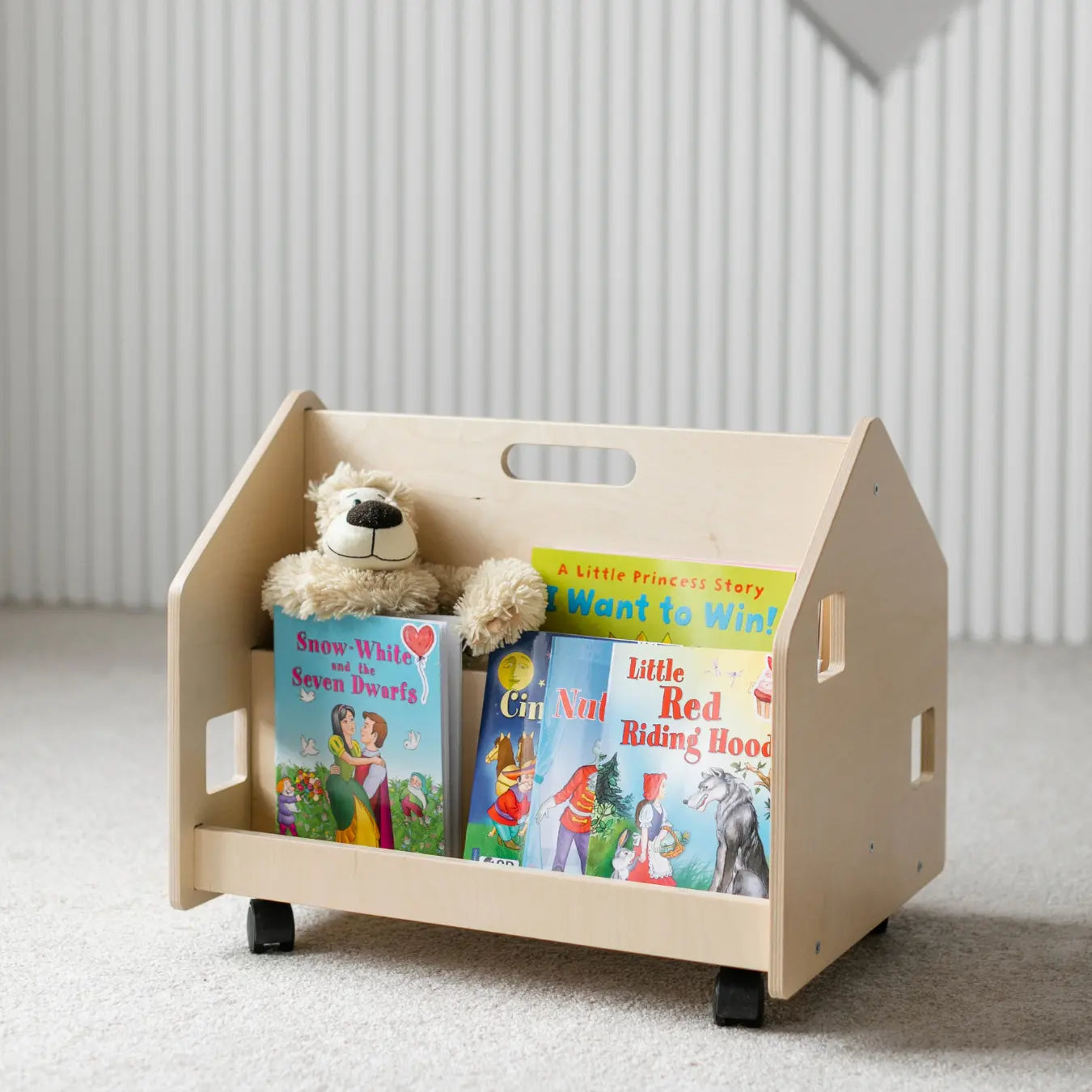 Bibliothèque enfant double-face sur roulettes - nature BusyKids Europe s.r.o.