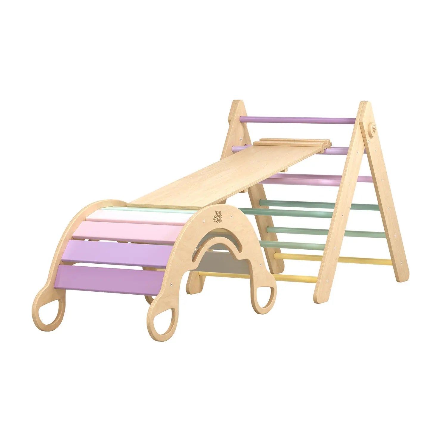 Ensemble - Triangle de Pikler + un grand toboggan à double face + bascule d’équilibre