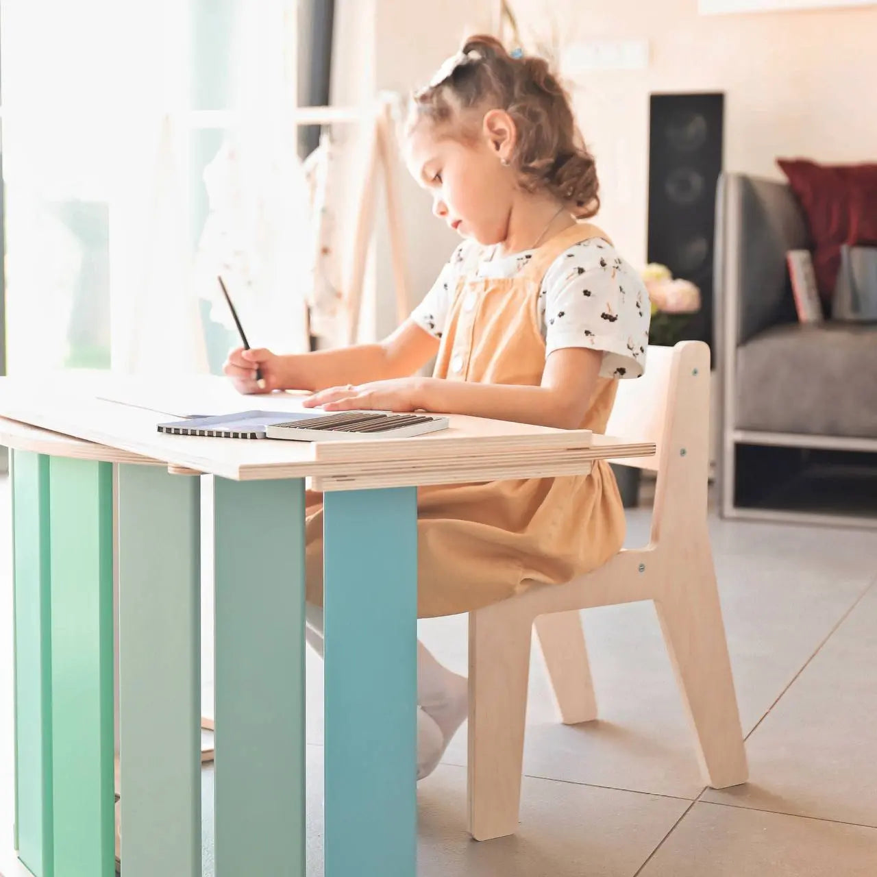 Ensemble - bascule / planche à double face / chaise - couleur menthe BusyKids Europe s.r.o.