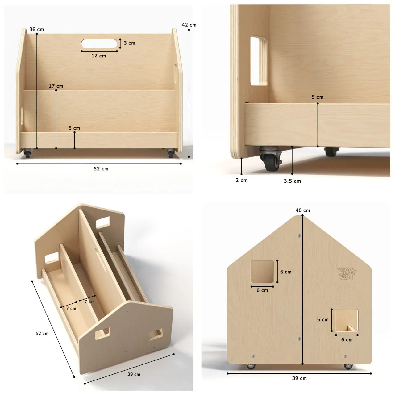 Bibliothèque enfant double-face sur roulettes - nature BusyKids Europe s.r.o.