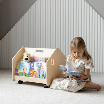 Bibliothèque enfant double-face sur roulettes - nature BusyKids Europe s.r.o.