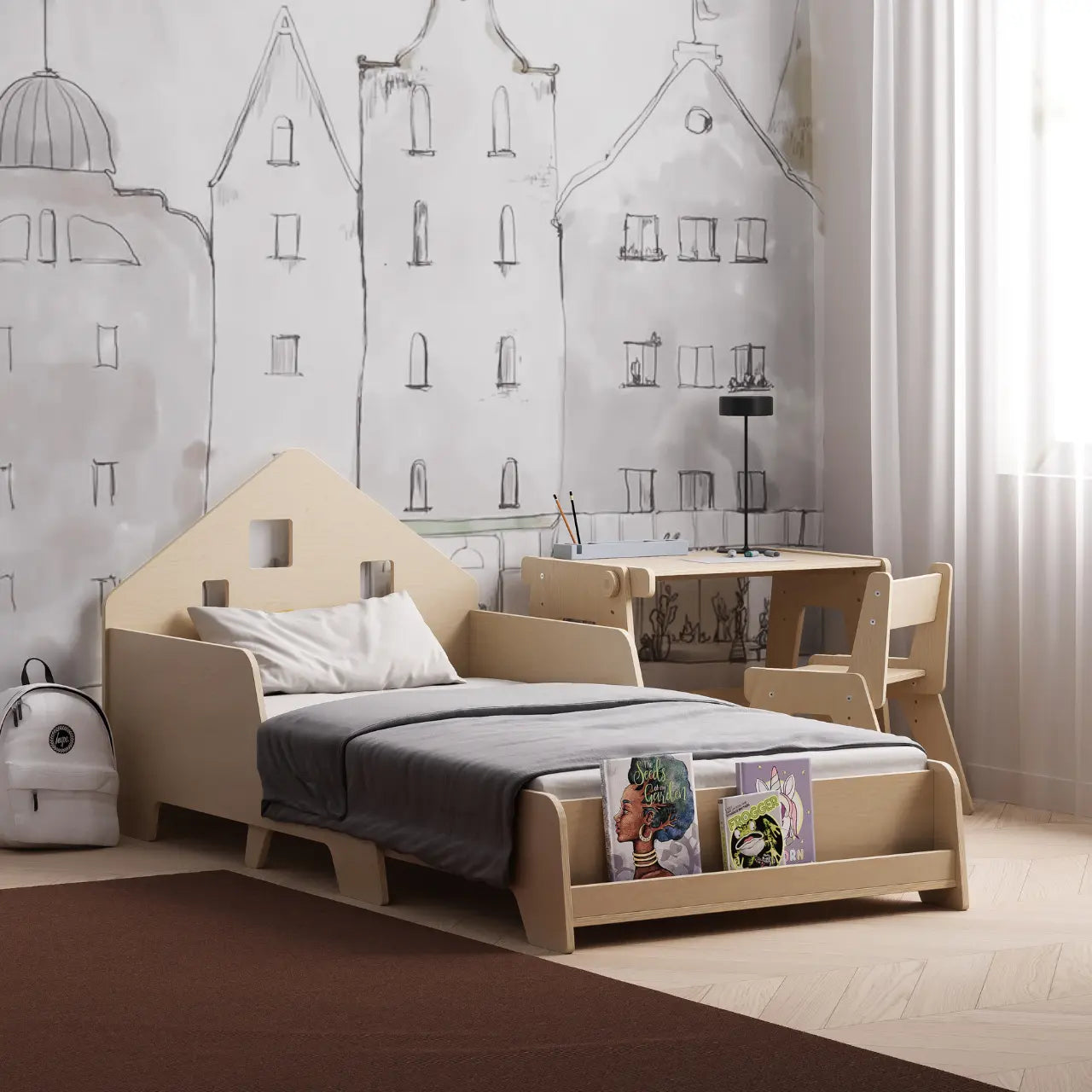 Lit montessori extensible en forme de maison avec éclairage LED BusyKids Europe s.r.o.