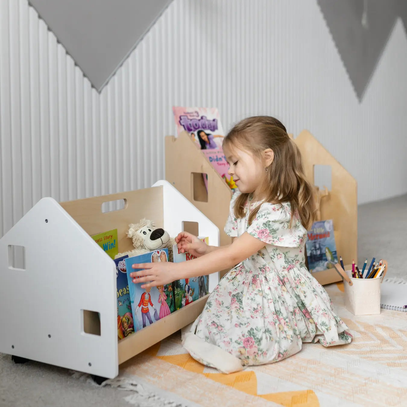 Bibliothèque enfant double-face sur roulettes - Couleur blanche BusyKids Europe s.r.o.