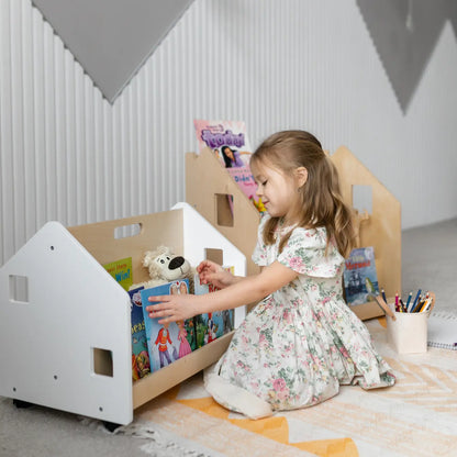 Bibliothèque enfant double-face sur roulettes - Couleur blanche BusyKids Europe s.r.o.
