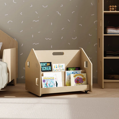 Bibliothèque enfant double-face sur roulettes - nature BusyKids Europe s.r.o.