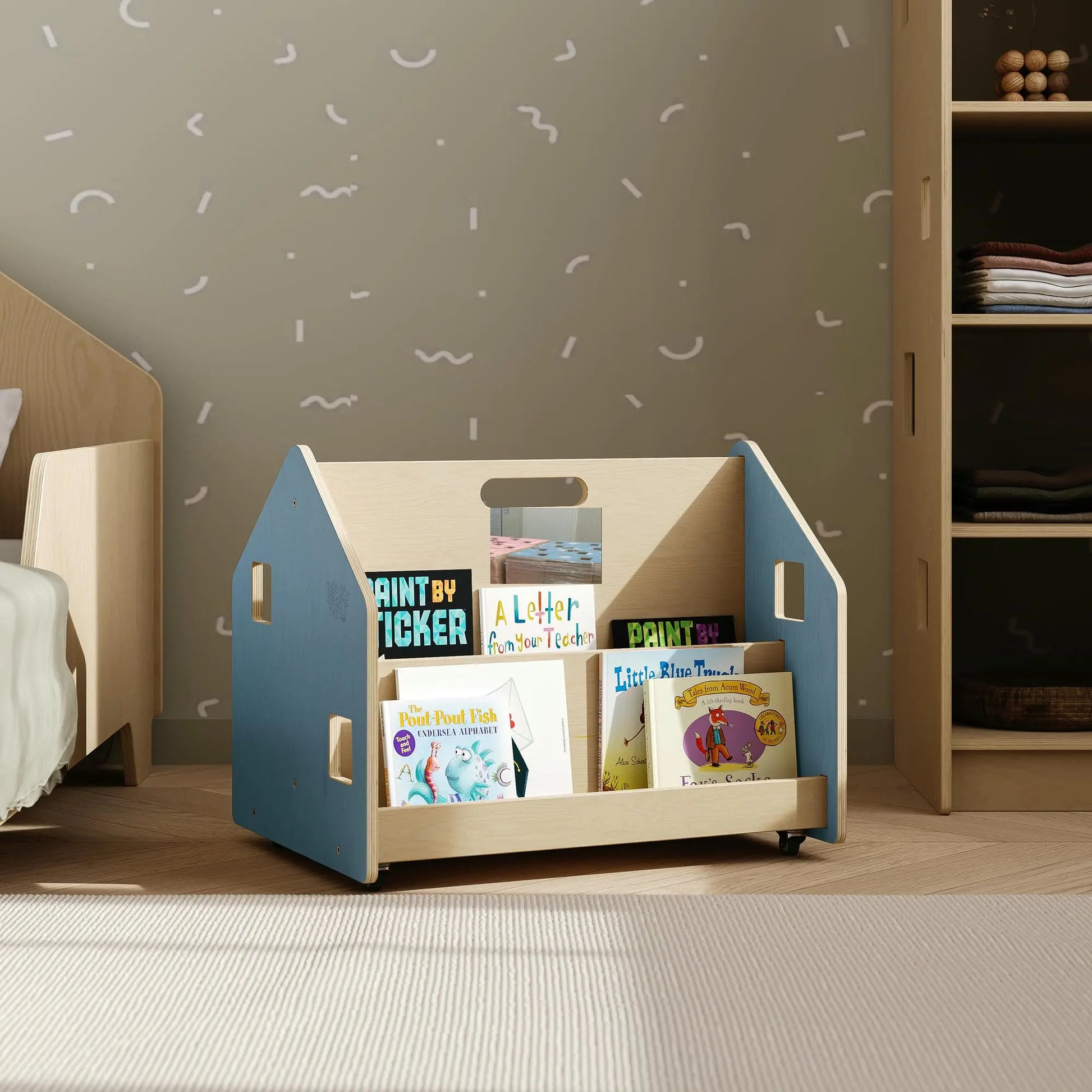 Bibliothèque enfant double-face sur roulettes - Couleur bleu clair BusyKids Europe s.r.o.