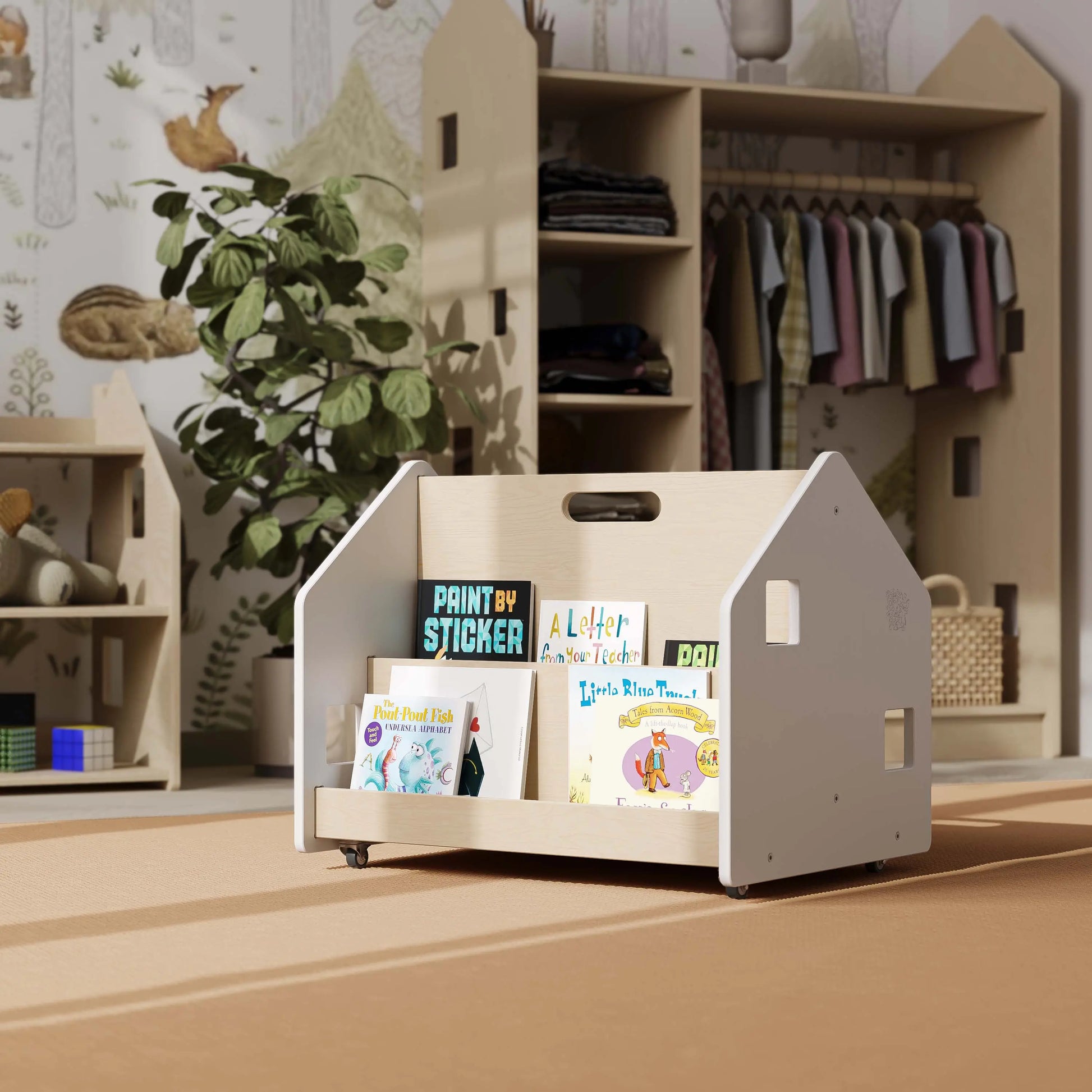 Bibliothèque enfant double-face sur roulettes - Couleur blanche BusyKids Europe s.r.o.