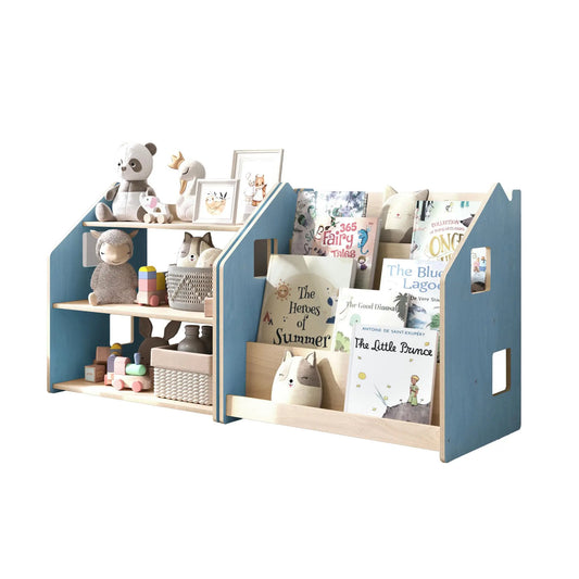 Ensemble - Bibliothèque enfant + Étagère à jouets - Couleur bleu clair