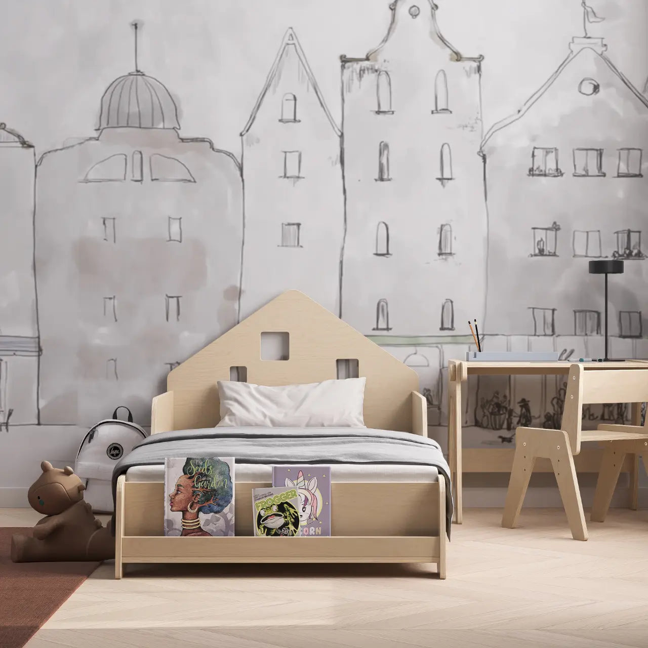 Lit montessori extensible en forme de maison avec éclairage LED BusyKids Europe s.r.o.