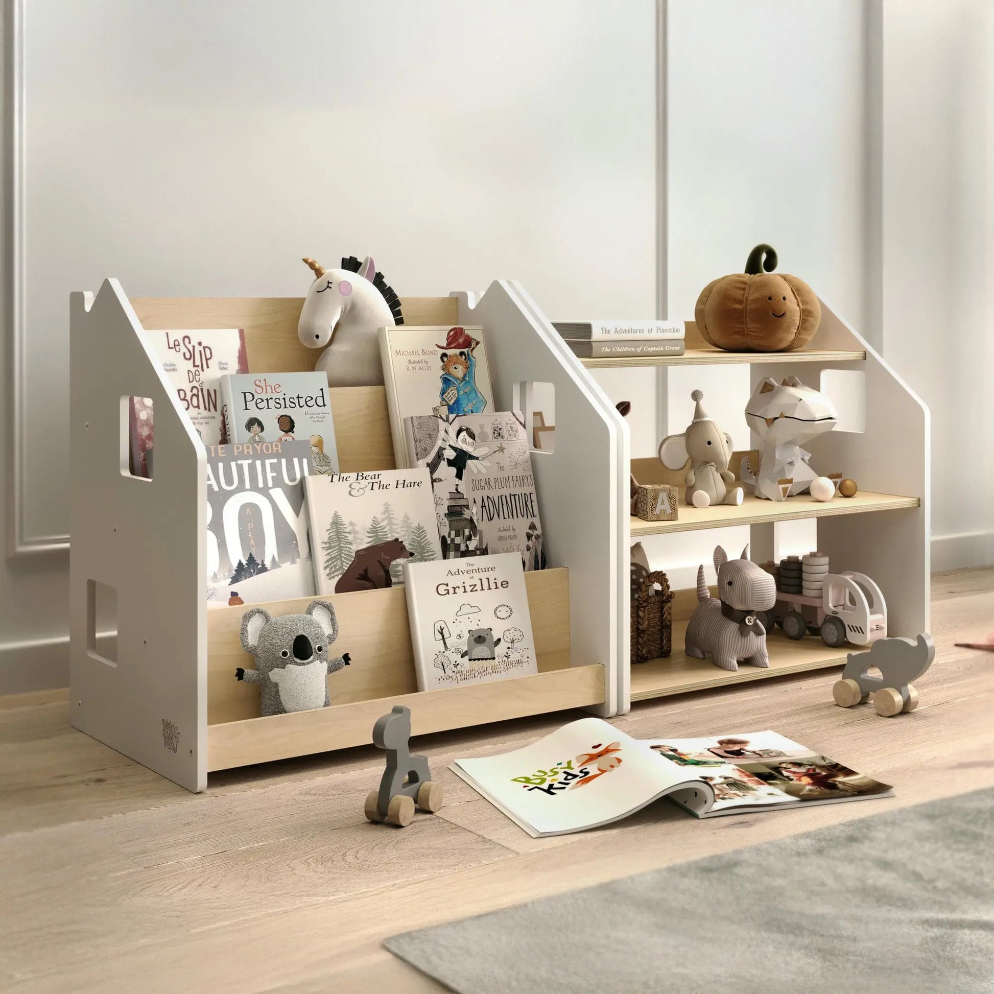 Ensemble - Bibliothèque enfant + Étagère à jouets - Couleur blanche BusyKids Europe s.r.o.