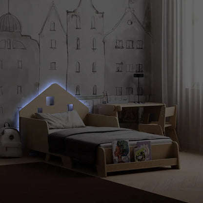 Lit montessori extensible en forme de maison avec éclairage LED BusyKids Europe s.r.o.