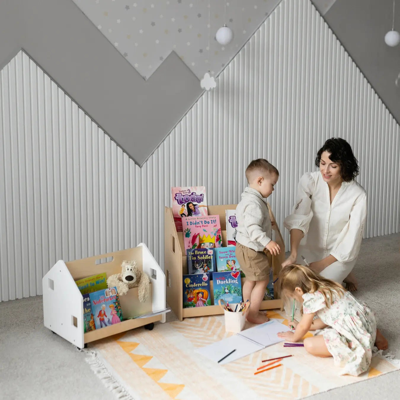 Bibliothèque enfant double-face sur roulettes - Couleur blanche BusyKids Europe s.r.o.