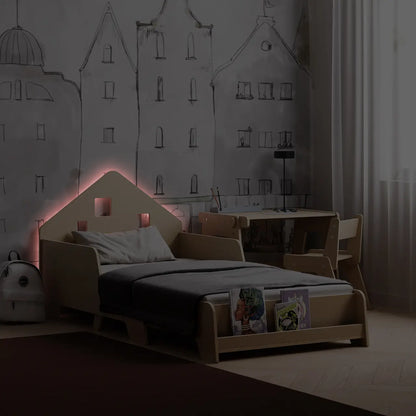 Lit montessori extensible en forme de maison avec éclairage LED BusyKids Europe s.r.o.