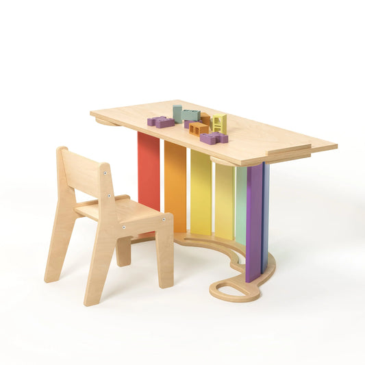 Ensemble - bascule / planche à double face / chaise - couleur arc-en-ciel