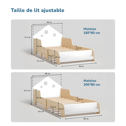 Lit montessori extensible en forme de maison avec éclairage LED BusyKids Europe s.r.o.
