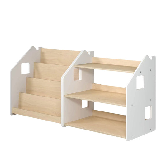 Ensemble - Bibliothèque enfant + Étagère à jouets - Couleur blanche