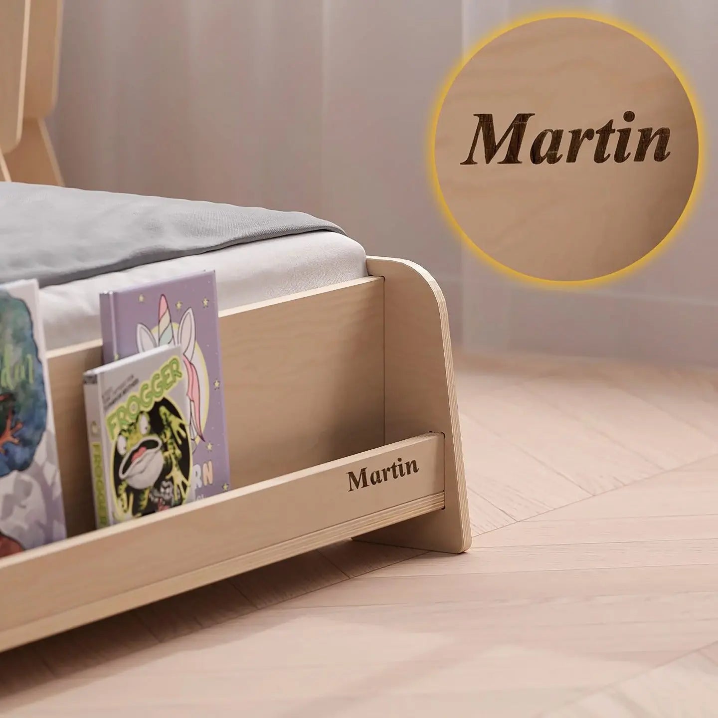 Lit extensible en forme de maison avec éclairage LED