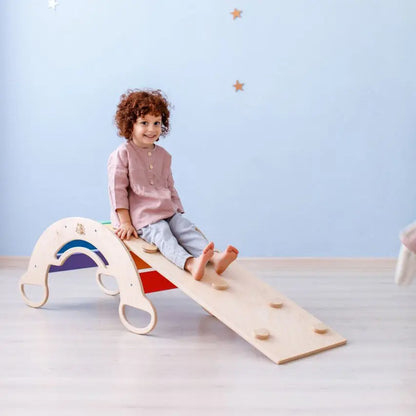 Ensemble - bascule / planche à double face / chaise - couleur arc-en-ciel BusyKids Europe s.r.o.