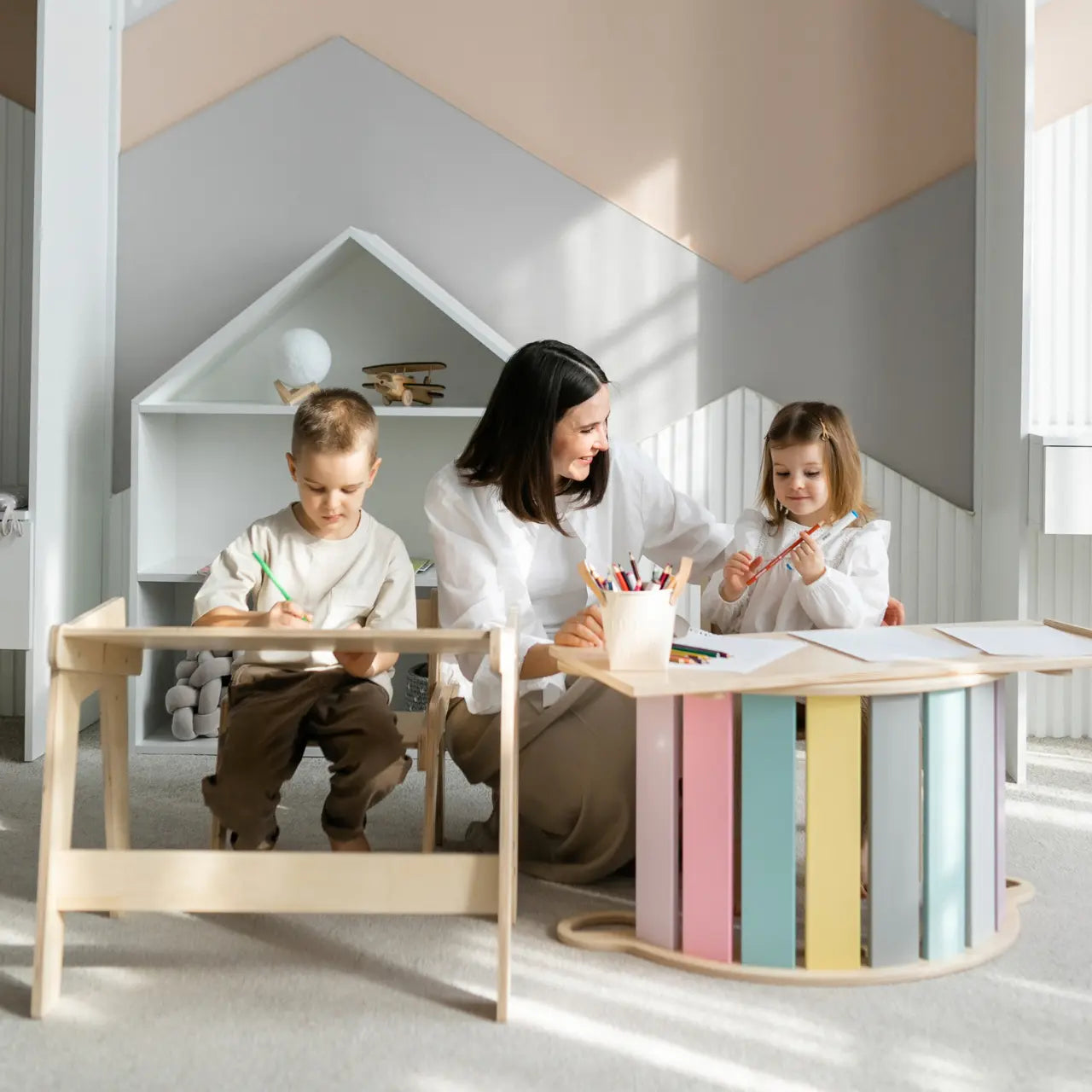Ensemble - bascule / planche à double face / chaise - couleurs pastel BusyKids Europe s.r.o.