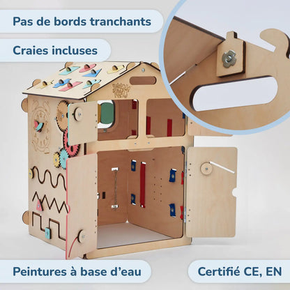 Ensemble - Busy board maisonnette natura et cube interactif Busykids