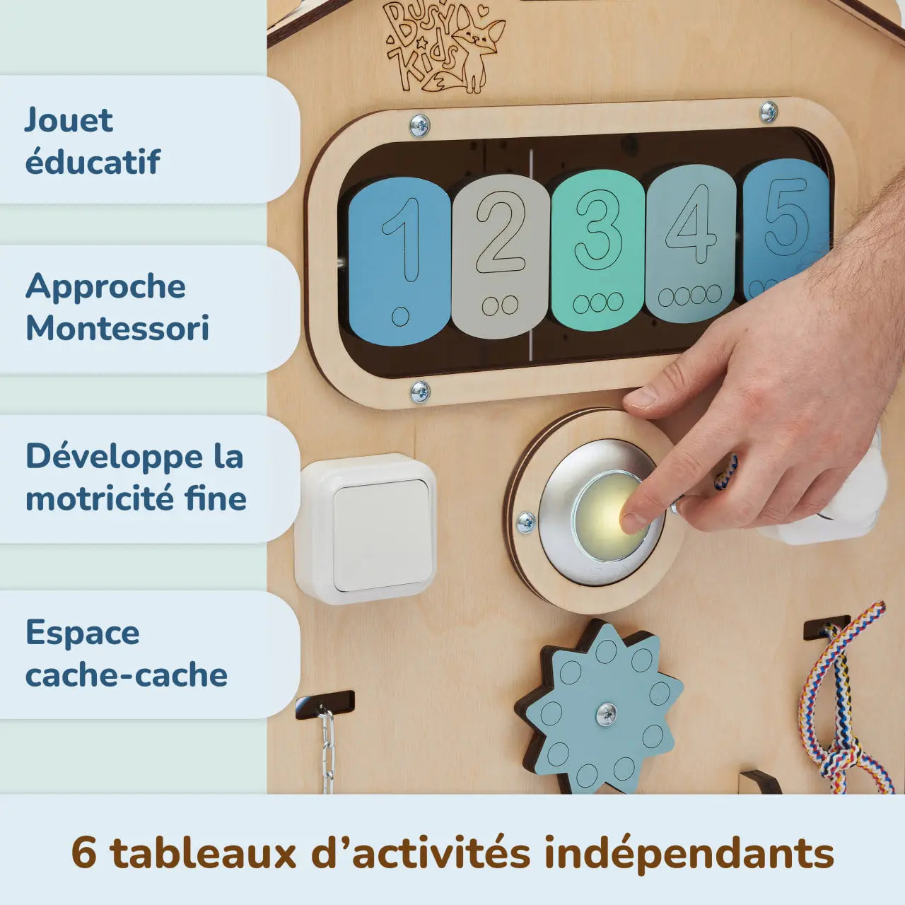 Ensemble - Busy board maisonnette natura et cube interactif Busykids