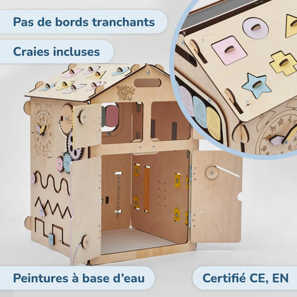 Ensemble - Busy board maisonnette natura et cube interactif Busykids
