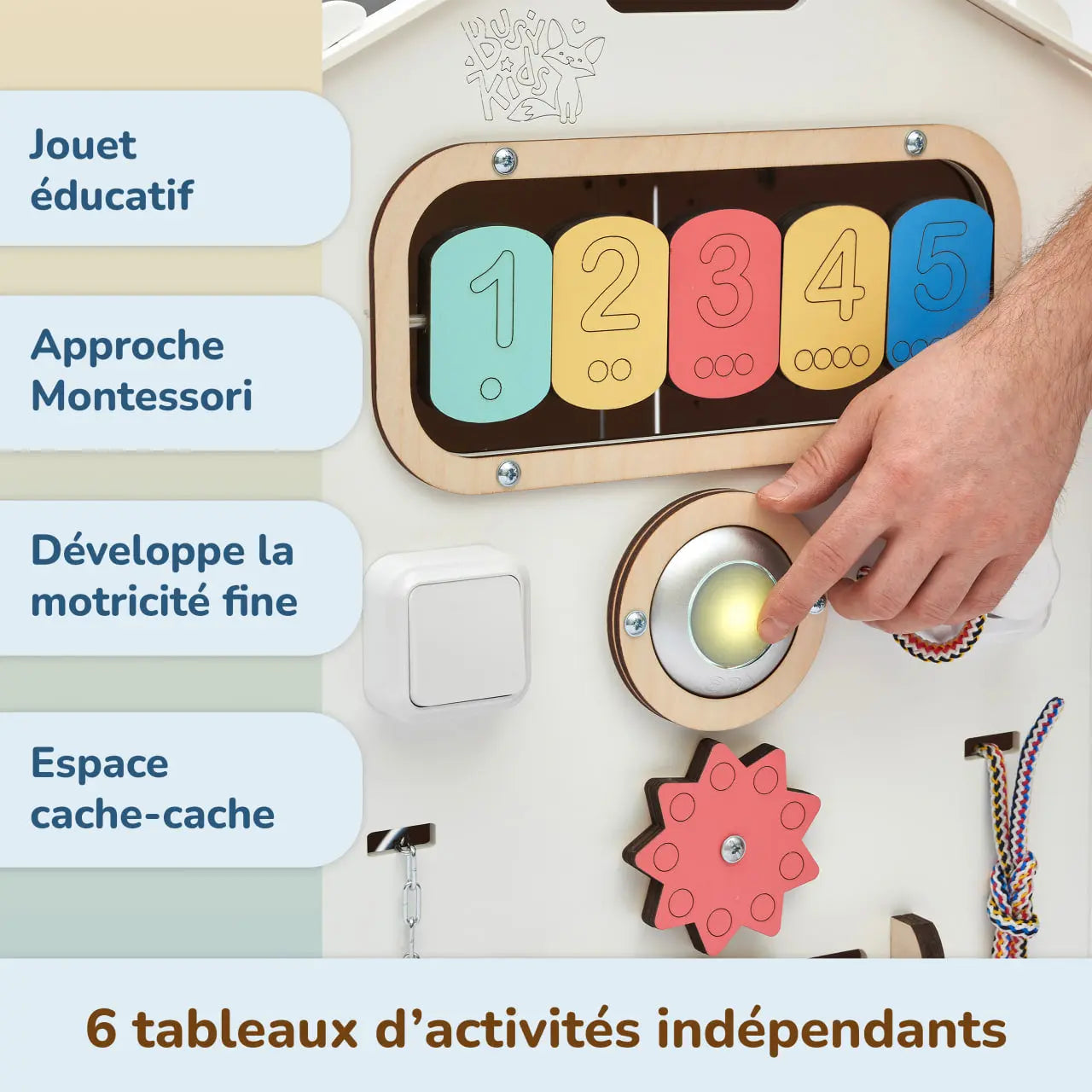 Ensemble - Busy board maisonnette blanche et cube interactif Busykids