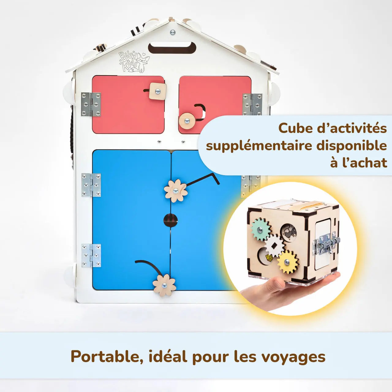 Ensemble - Busy board maisonnette blanche et cube interactif Busykids