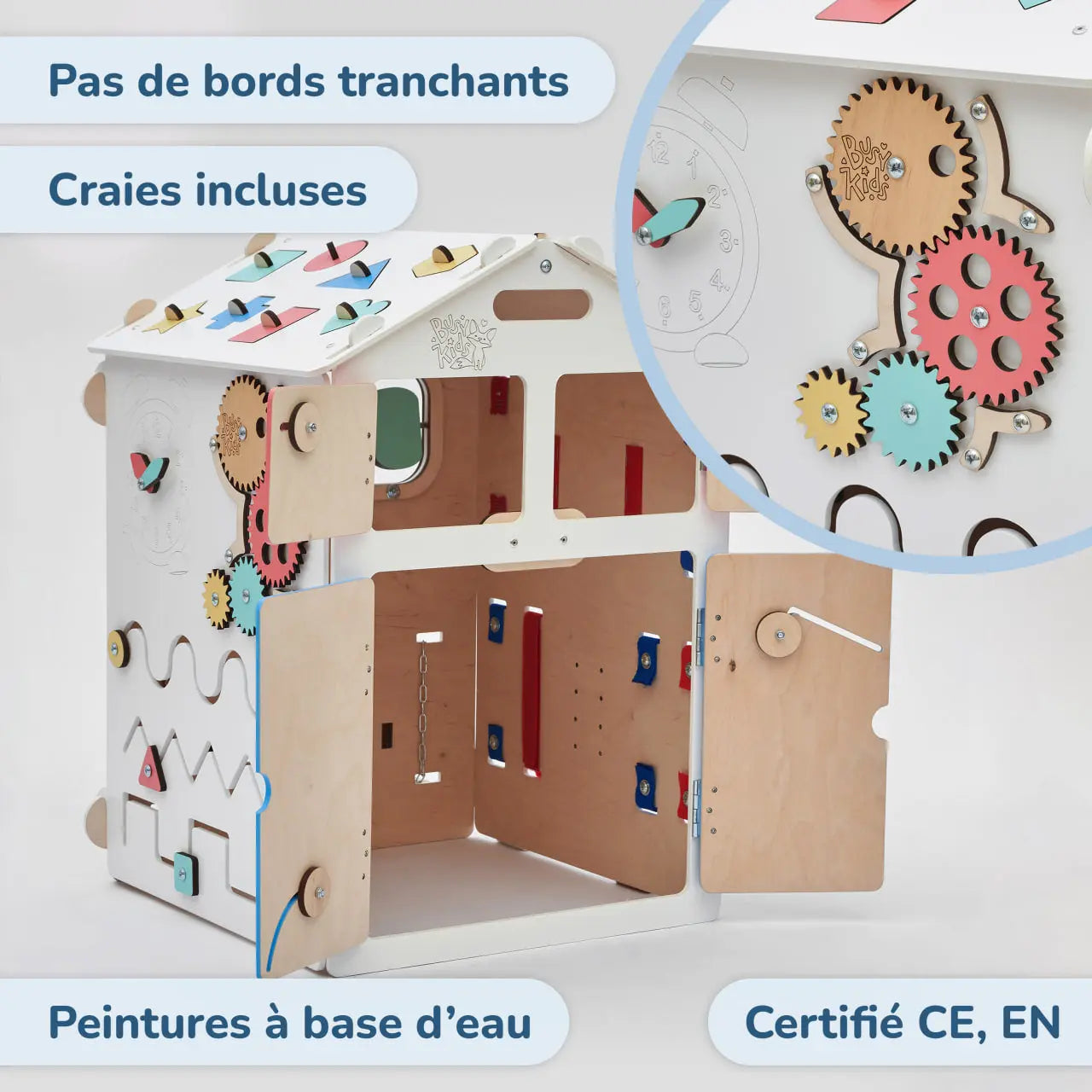 Ensemble - Busy board maisonnette blanche et cube interactif Busykids
