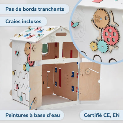 Ensemble - Busy board maisonnette blanche et cube interactif Busykids
