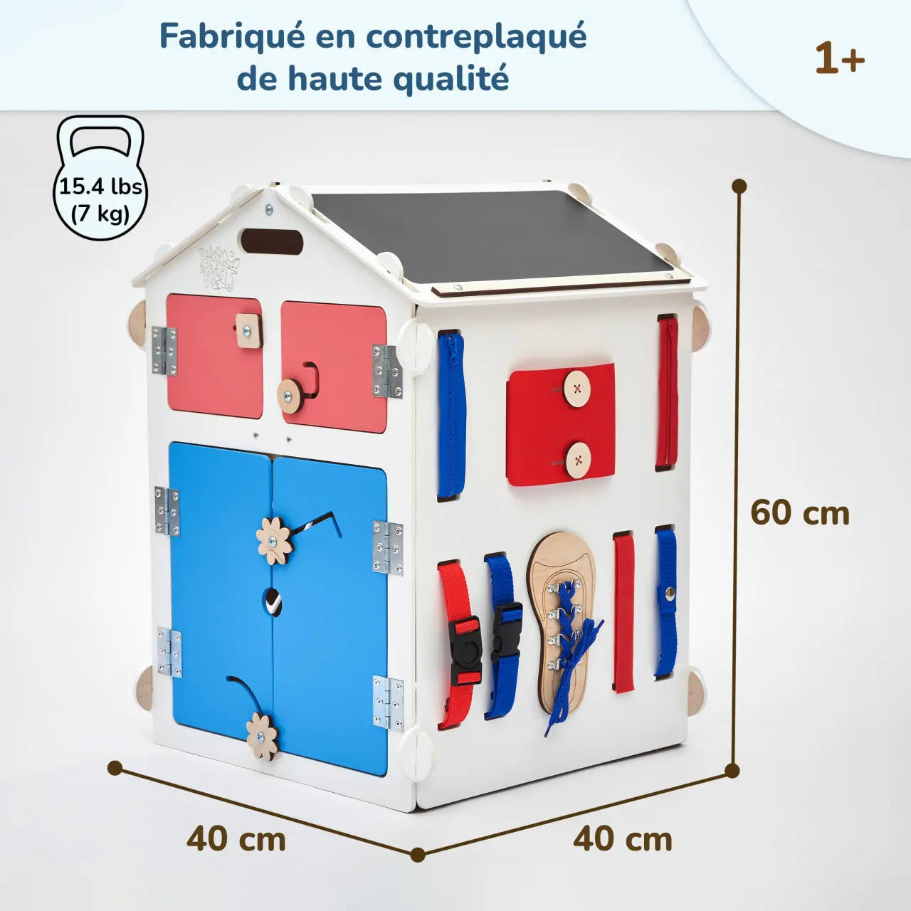 Ensemble - Busy board maisonnette blanche et cube interactif Busykids