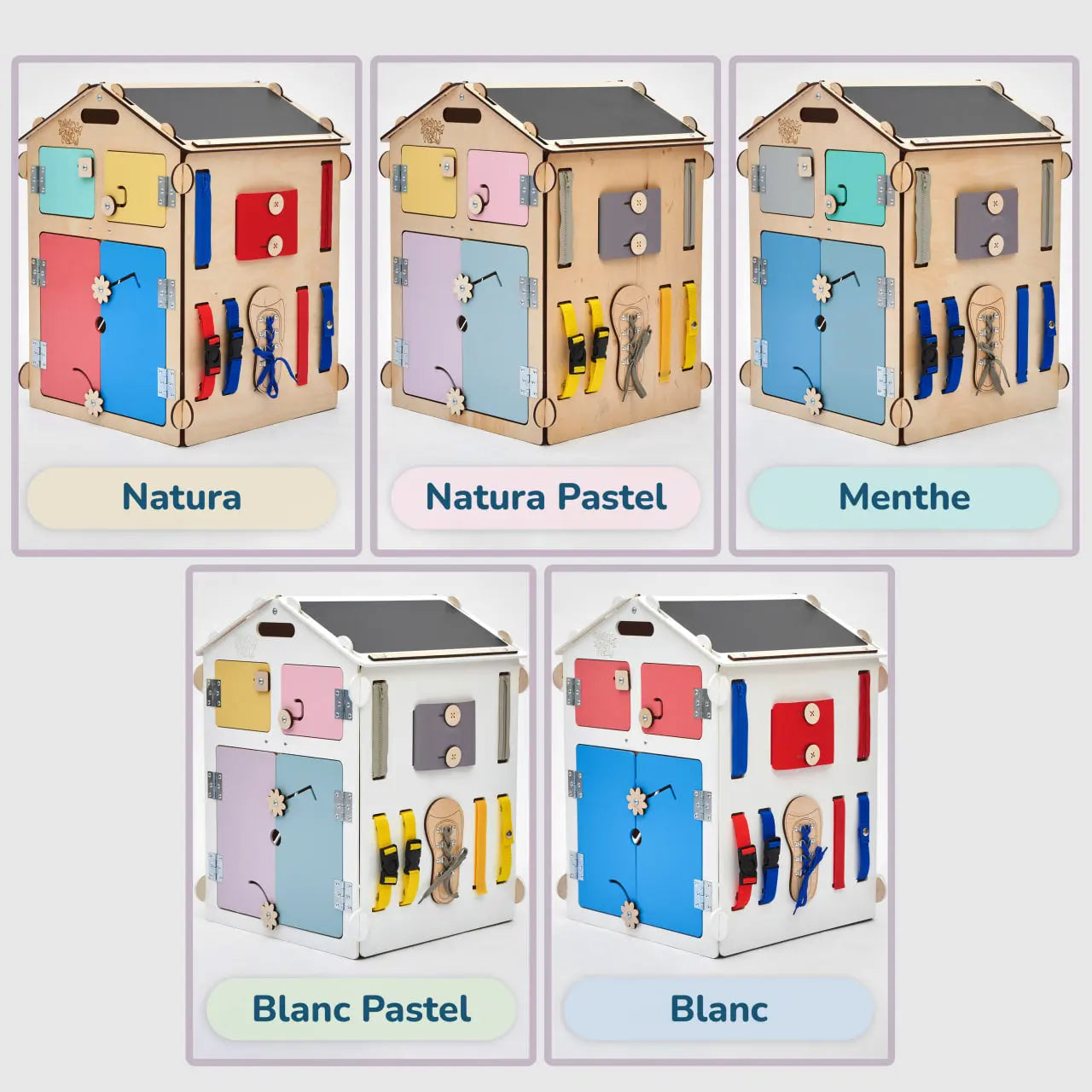 Ensemble - Busy board maisonnette blanche et cube interactif Busykids