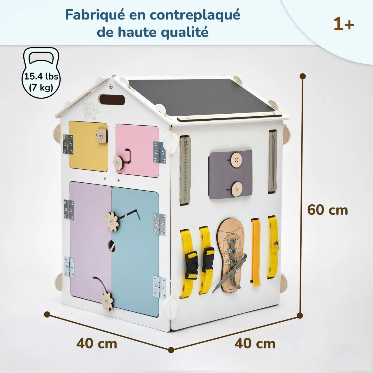 Ensemble - Busy board maisonnette blanche et cube interactif Busykids
