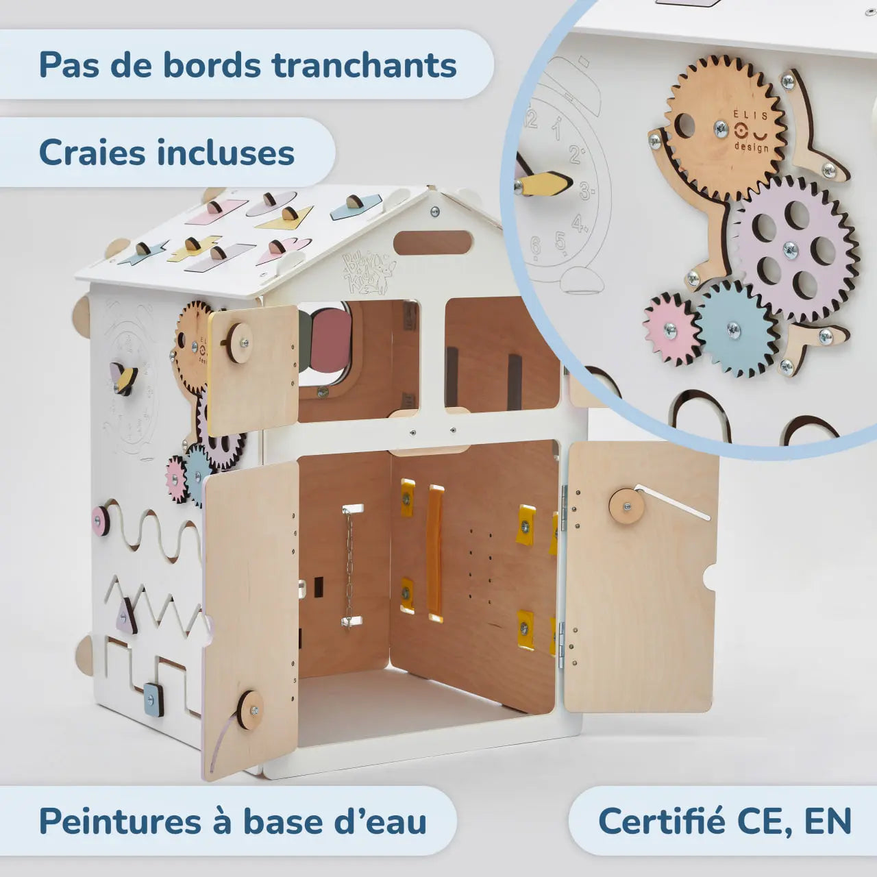 Ensemble - Busy board maisonnette blanche et cube interactif Busykids