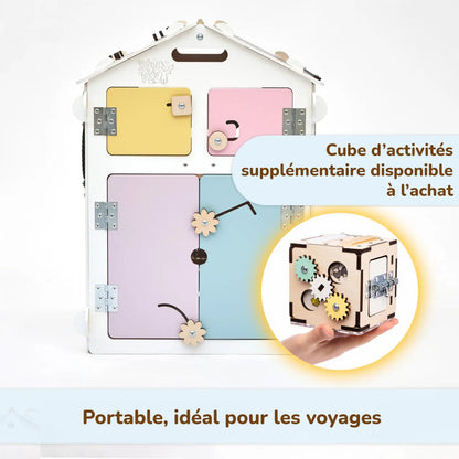 Ensemble - Busy board maisonnette blanche et cube interactif Busykids