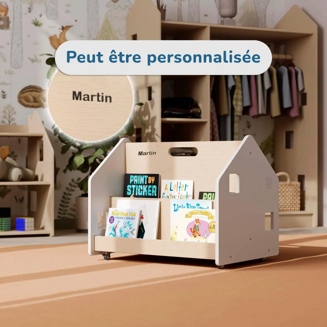 Bibliothèque enfant double-face sur roulettes - Couleur blanche BusyKids Europe s.r.o.