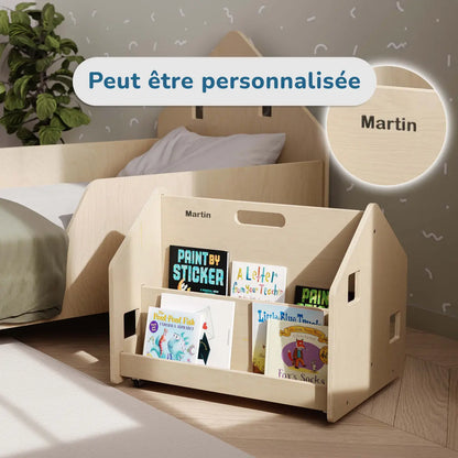 Bibliothèque enfant double-face sur roulettes - nature BusyKids Europe s.r.o.